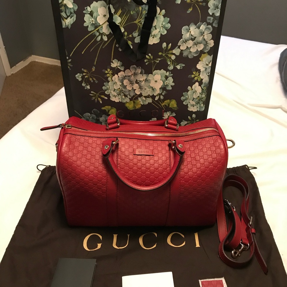 Gucci Red Leather Duffle Bag